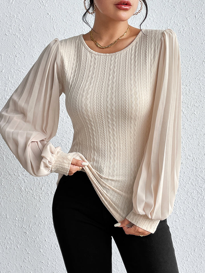 Honey Pleated Puff Sleeve Round Neck Blouse - Classique Collection