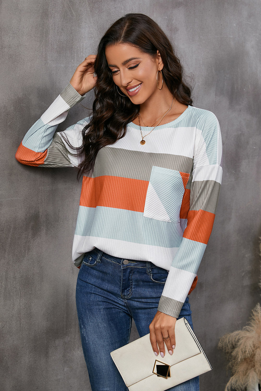 Wide Stripe Top with Pocket - ClassiQ