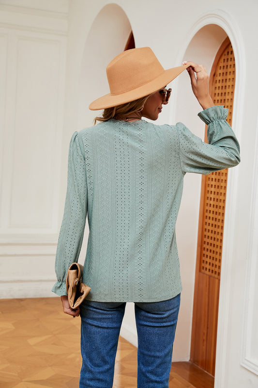 V-Neck Flounce Sleeve Blouse - Classique Collection
