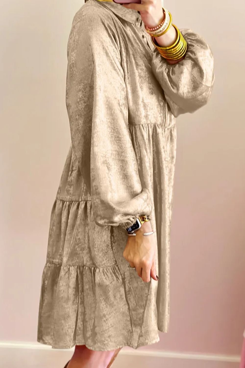 Metallic Sheen Long Sleeve Mini Dress - Classique Collection