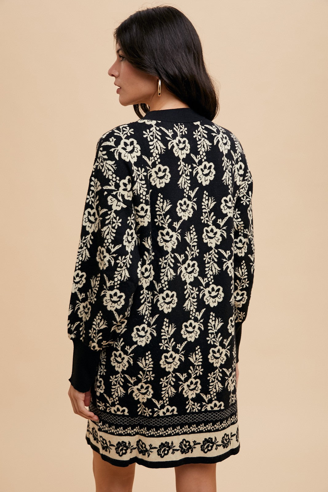Annie Wear Floral Jacquard Round Neck Sweater Dress - Classique Collection
