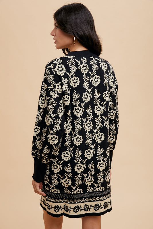 Annie Wear Floral Jacquard Round Neck Sweater Dress - Classique Collection
