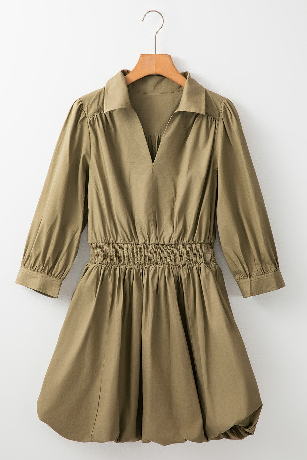 Smocked Johnny Collar Three-Quarter Sleeve Mini Dress - Classique Collection