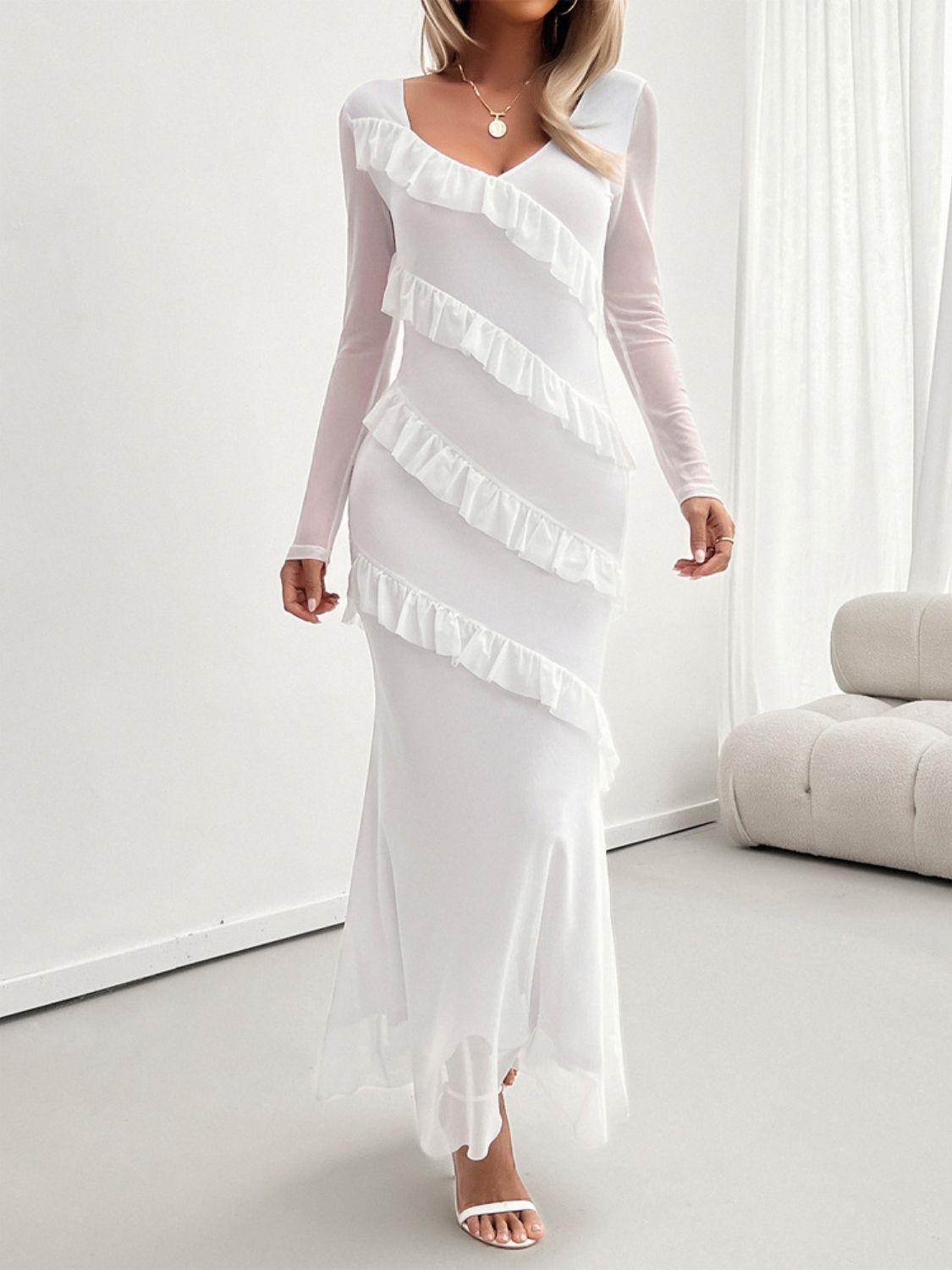Devine Ruffled Surplice Long Sleeve Maxi Dress - Classique Collection