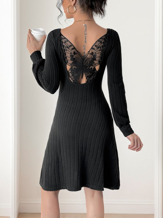 Perfee Butterfly Square Neck Long Sleeve Dress - Classique Collection