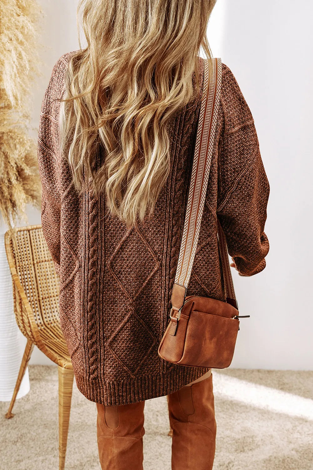 Cable-Knit Round Neck Sweater Dress - Classique Collection