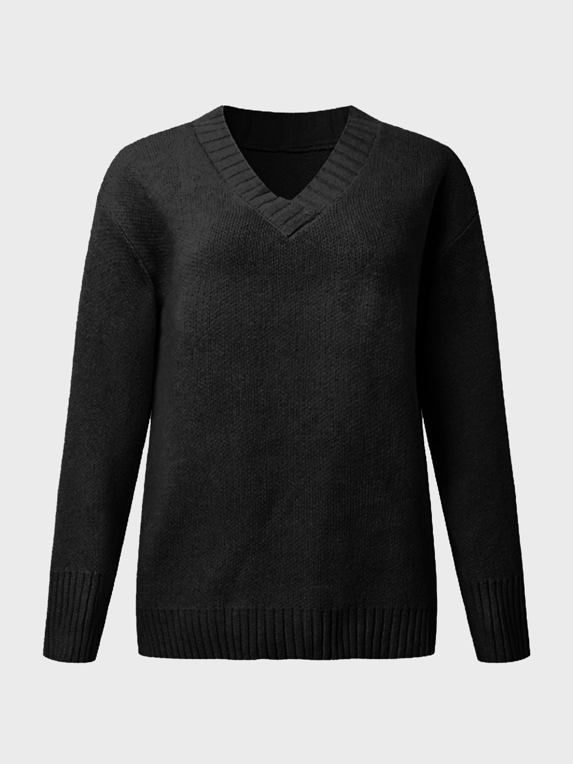 V-Neck Long Sleeve Knit Top - ClassiQ