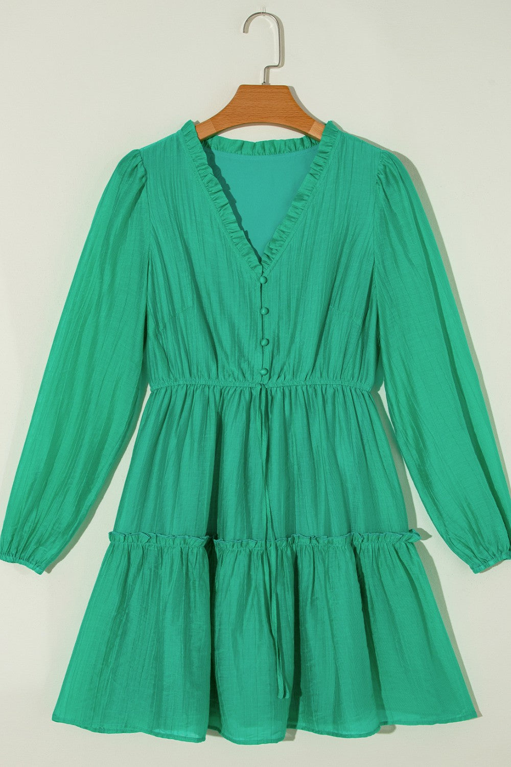 Frill V-Neck Long Sleeve Mini Dress - Classique Collection