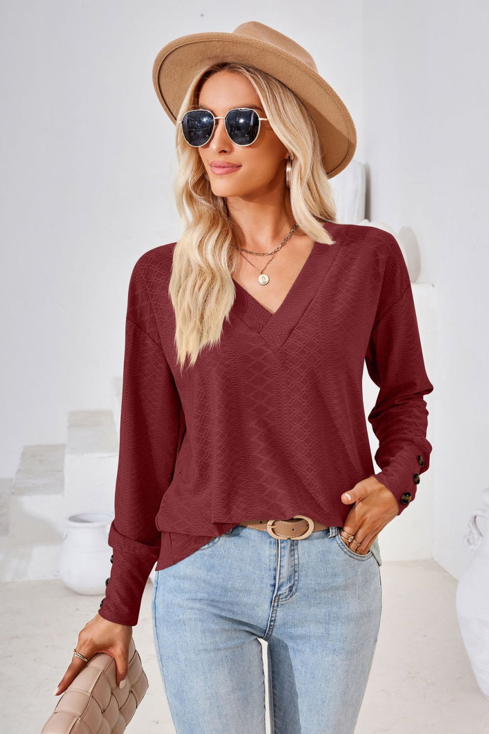 V-Neck Long Sleeve Blouse - Classique Collection