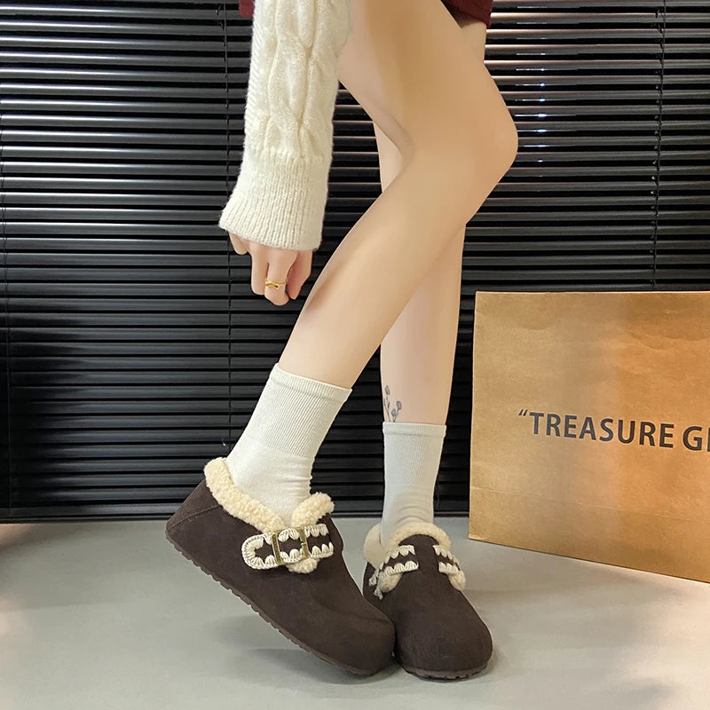 2025 /Winter Fashion Flat Shoes Comfortable  Keep Warm  Plush Flat Round Head Loafers Women's Shoes Zapatos De Mujer 3629 - ClassiQ