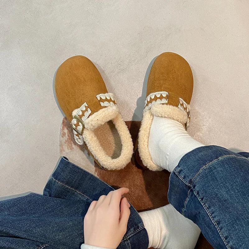 2025 /Winter Fashion Flat Shoes Comfortable Keep Warm Plush Flat Round Head Loafers Women's Shoes Zapatos De Mujer 3629 - ClassiQ