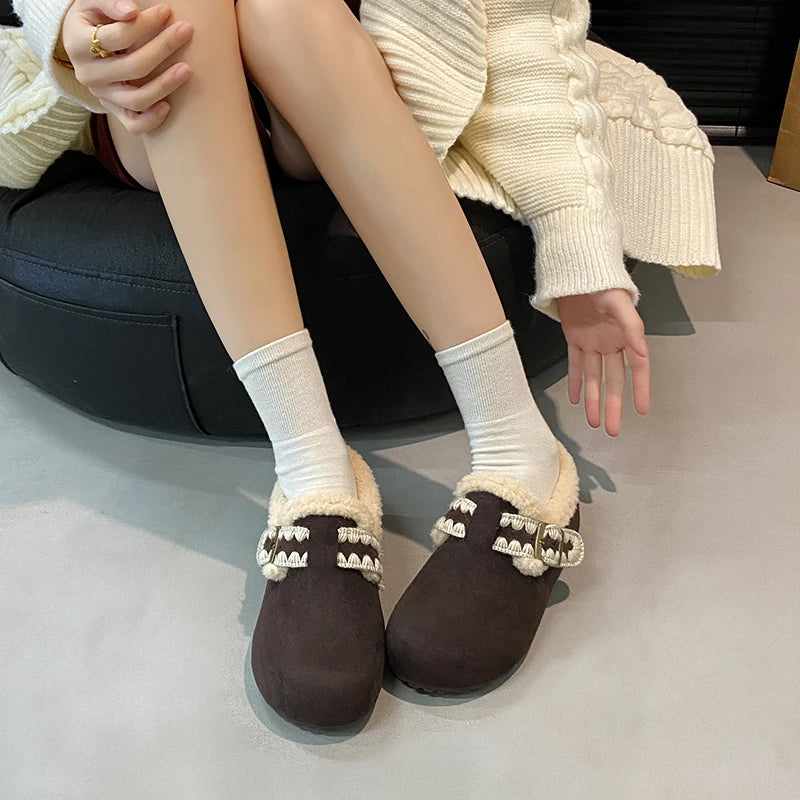 2025 /Winter Fashion Flat Shoes Comfortable  Keep Warm  Plush Flat Round Head Loafers Women's Shoes Zapatos De Mujer 3629