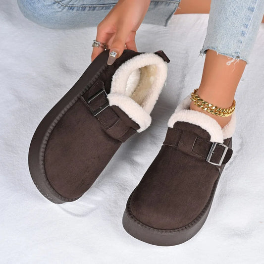 2026 Winter Fleece Lined Soft Bottom Retro Slip on Bean Bean Anti Slip Warm Cotton Snow Boots Thin Sole Comfortable Flat Shoes - ClassiQ