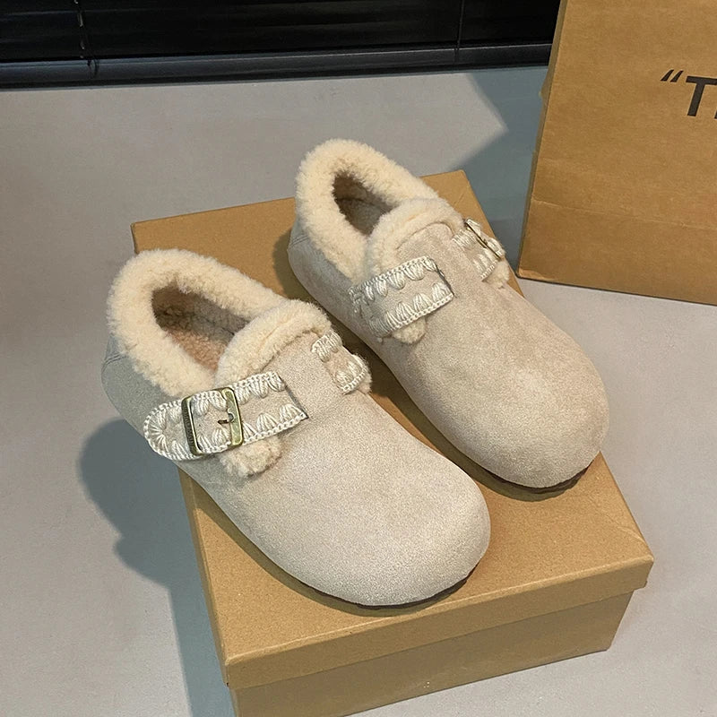 2025 /Winter Fashion Flat Shoes Comfortable  Keep Warm  Plush Flat Round Head Loafers Women's Shoes Zapatos De Mujer 3629 - ClassiQ