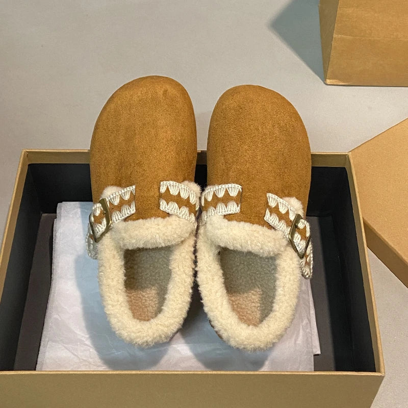 2025 /Winter Fashion Flat Shoes Comfortable  Keep Warm  Plush Flat Round Head Loafers Women's Shoes Zapatos De Mujer 3629 - ClassiQ