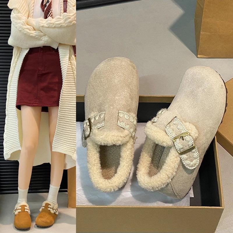 2025 /Winter Fashion Flat Shoes Comfortable Keep Warm Plush Flat Round Head Loafers Women's Shoes Zapatos De Mujer 3629 - ClassiQ