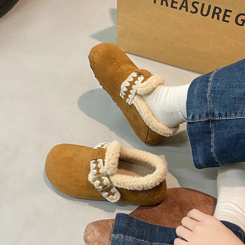 2025 /Winter Fashion Flat Shoes Comfortable  Keep Warm  Plush Flat Round Head Loafers Women's Shoes Zapatos De Mujer 3629 - ClassiQ