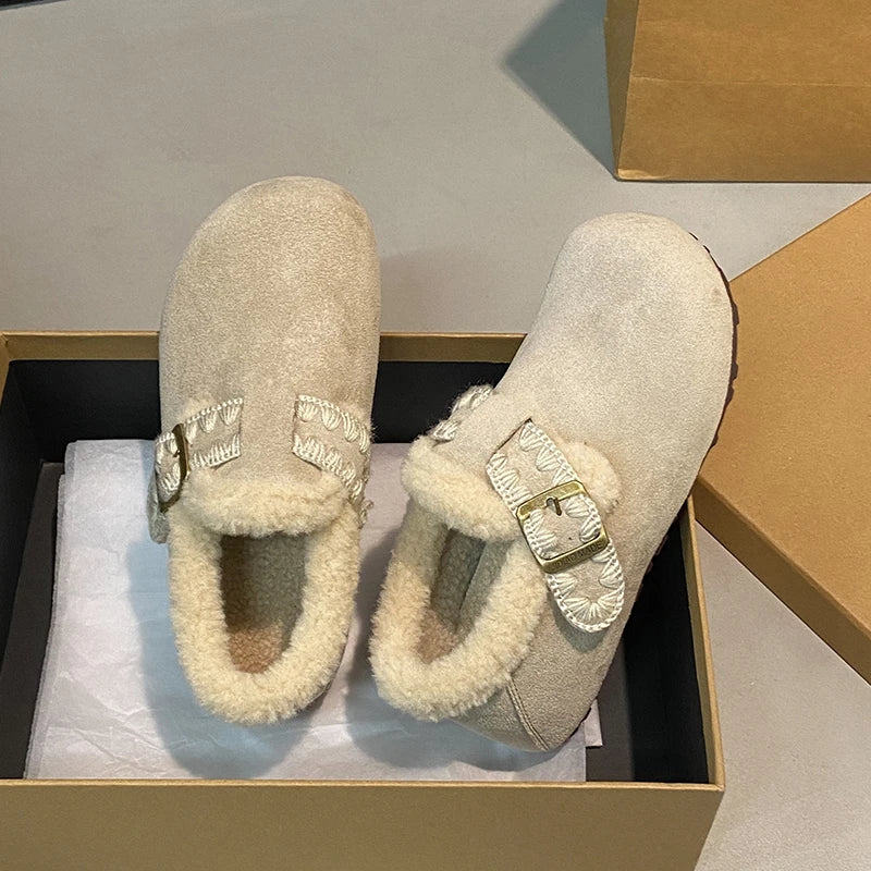 2025 /Winter Fashion Flat Shoes Comfortable  Keep Warm  Plush Flat Round Head Loafers Women's Shoes Zapatos De Mujer 3629 - ClassiQ