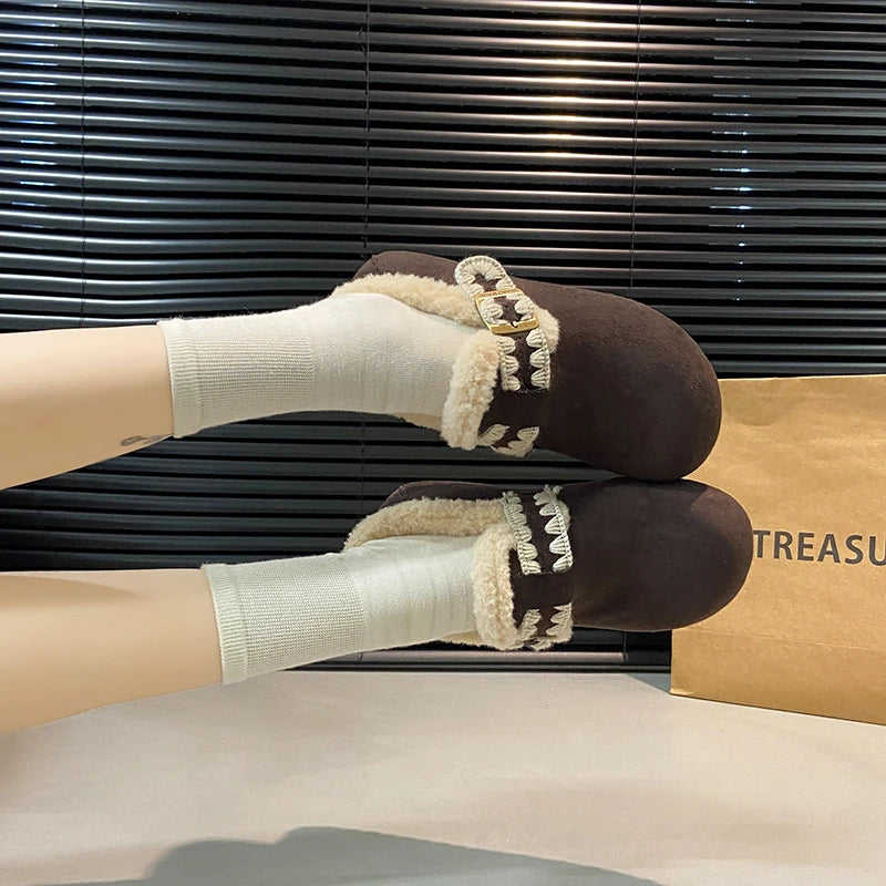 2025 /Winter Fashion Flat Shoes Comfortable  Keep Warm  Plush Flat Round Head Loafers Women's Shoes Zapatos De Mujer 3629