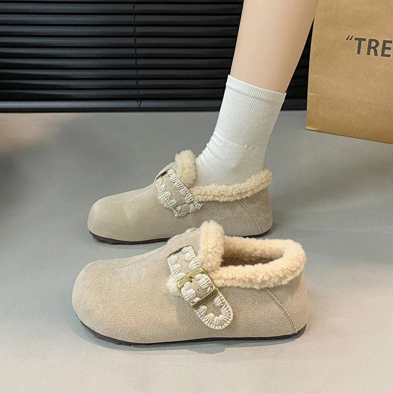 2025 /Winter Fashion Flat Shoes Comfortable  Keep Warm  Plush Flat Round Head Loafers Women's Shoes Zapatos De Mujer 3629 - ClassiQ