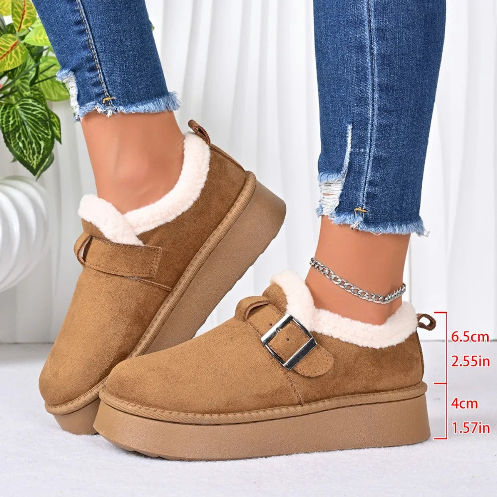 2026 Winter Fleece Lined Soft Bottom Retro Slip on Bean Bean Anti Slip Warm Cotton Snow Boots Thin Sole Comfortable Flat Shoes - ClassiQ