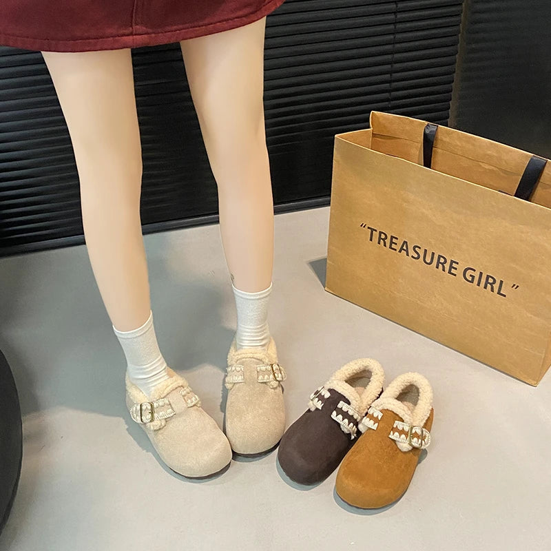 2025 /Winter Fashion Flat Shoes Comfortable  Keep Warm  Plush Flat Round Head Loafers Women's Shoes Zapatos De Mujer 3629 - ClassiQ