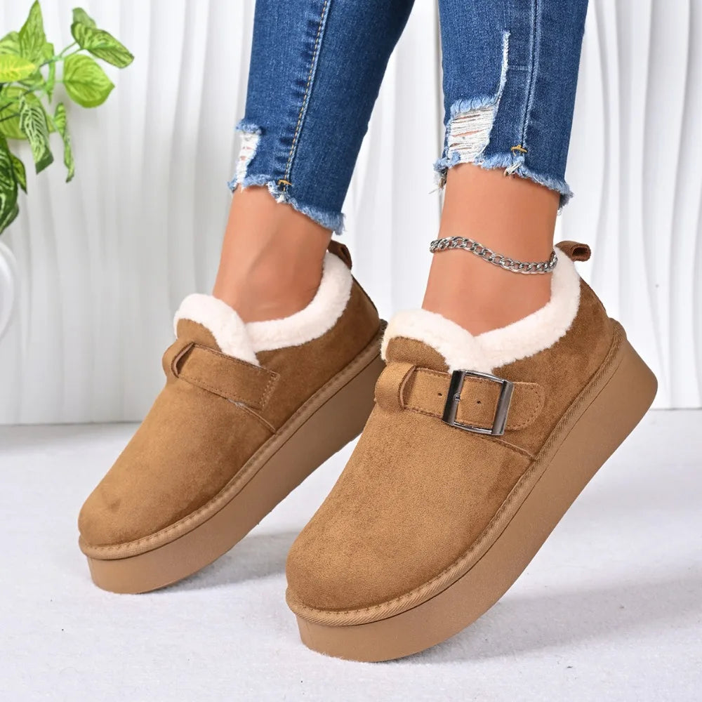 2026 Winter Fleece Lined Soft Bottom Retro Slip on Bean Bean Anti Slip Warm Cotton Snow Boots Thin Sole Comfortable Flat Shoes - ClassiQ