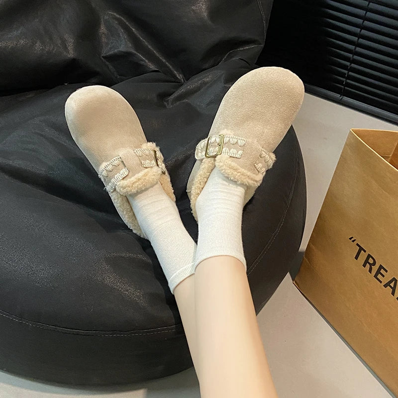 2025 /Winter Fashion Flat Shoes Comfortable  Keep Warm  Plush Flat Round Head Loafers Women's Shoes Zapatos De Mujer 3629