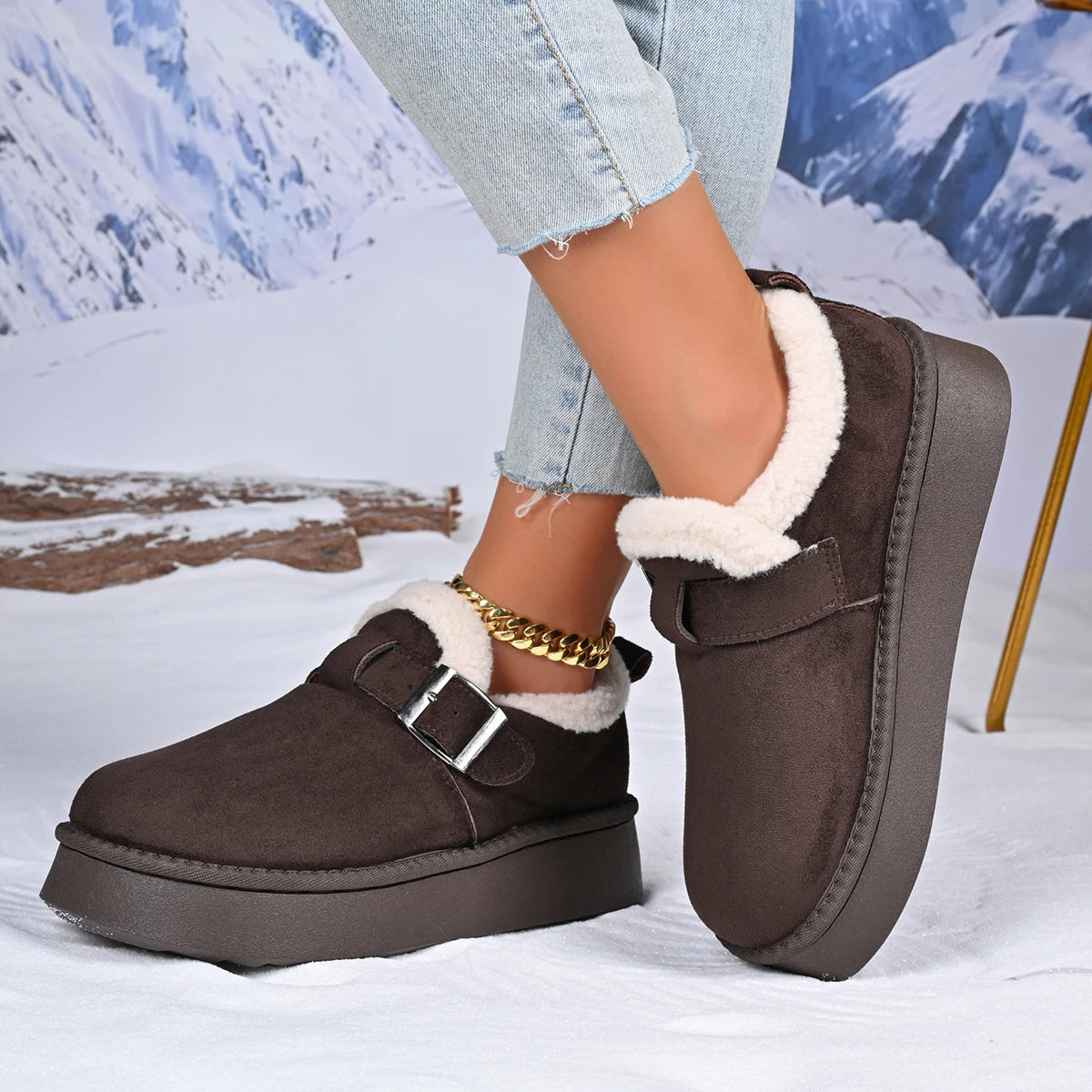 2026 Winter Fleece Lined Soft Bottom Retro Slip on Bean Bean Anti Slip Warm Cotton Snow Boots Thin Sole Comfortable Flat Shoes