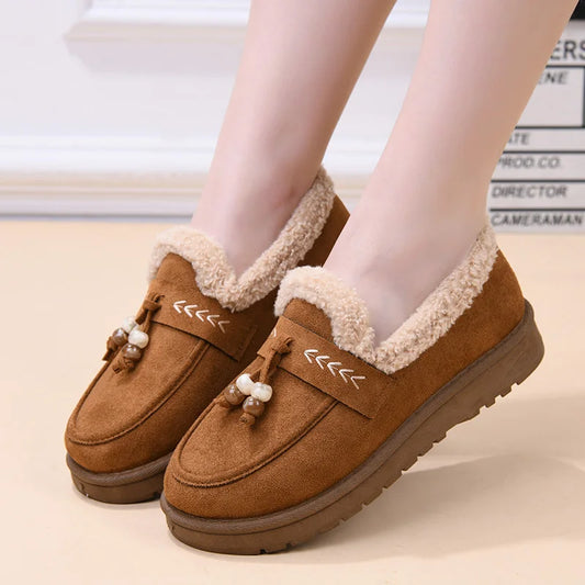 Women's Winter Fleece-Lined Warm Loafers, Comfortable Shoes for Middle-Aged and Elderly Women, Non-Slip Soft-Soled Grandma Shoes, Comfortable Casual Shoes