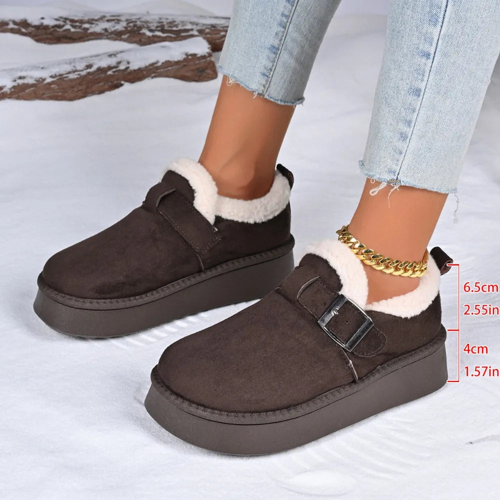 2026 Winter Fleece Lined Soft Bottom Retro Slip on Bean Bean Anti Slip Warm Cotton Snow Boots Thin Sole Comfortable Flat Shoes