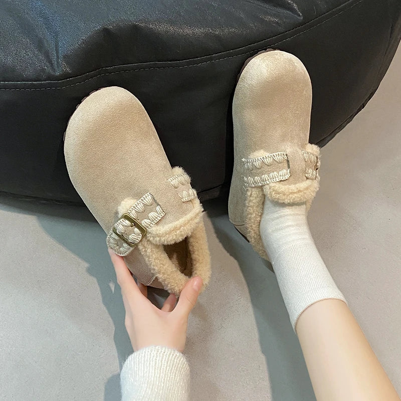 2025 /Winter Fashion Flat Shoes Comfortable  Keep Warm  Plush Flat Round Head Loafers Women's Shoes Zapatos De Mujer 3629 - ClassiQ