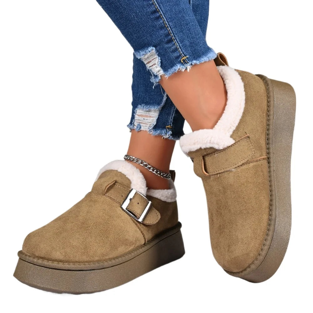 2026 Winter Fleece Lined Soft Bottom Retro Slip on Bean Bean Anti Slip Warm Cotton Snow Boots Thin Sole Comfortable Flat Shoes