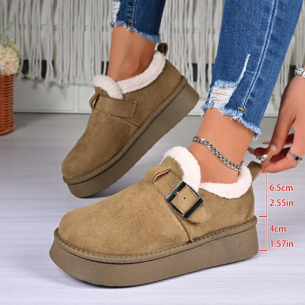 2026 Winter Fleece Lined Soft Bottom Retro Slip on Bean Bean Anti Slip Warm Cotton Snow Boots Thin Sole Comfortable Flat Shoes - ClassiQ
