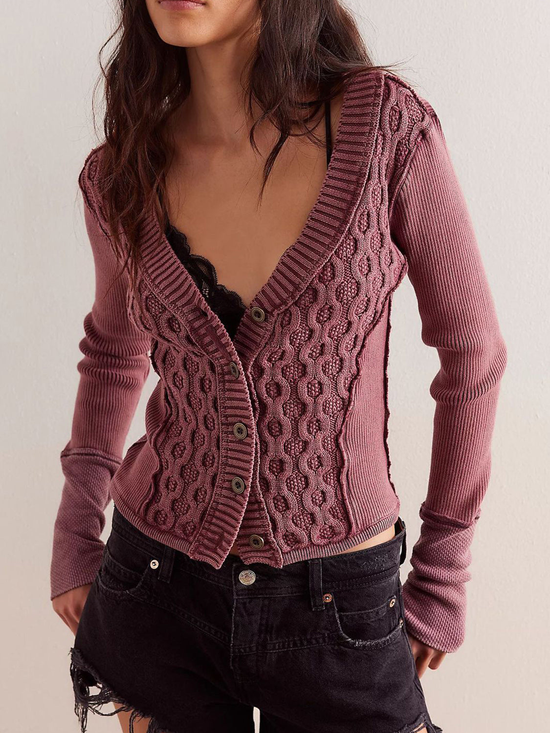 V-Neck Button Up Cropped Cardigan - Classique Collection