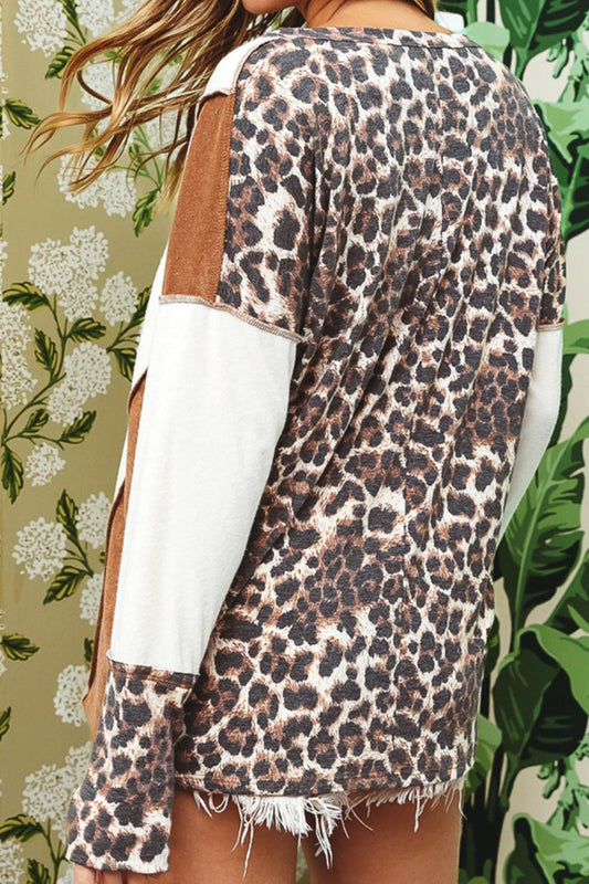 Leopard V-Neck Dropped Shoulder Blouse - Classique Collection