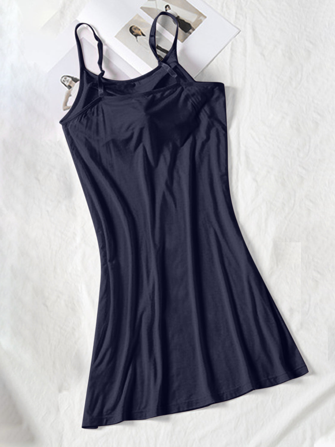 Round Neck Spaghetti Strap Cami Dress with Bra - Classique Collection