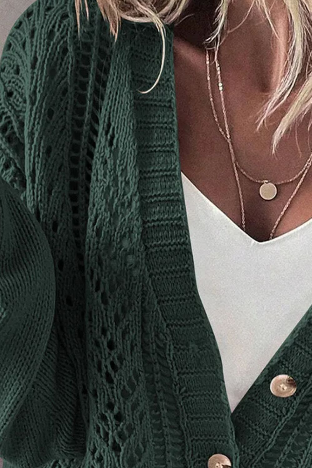 Openwork Button Up Long Sleeve Cardigan - ClassiQ