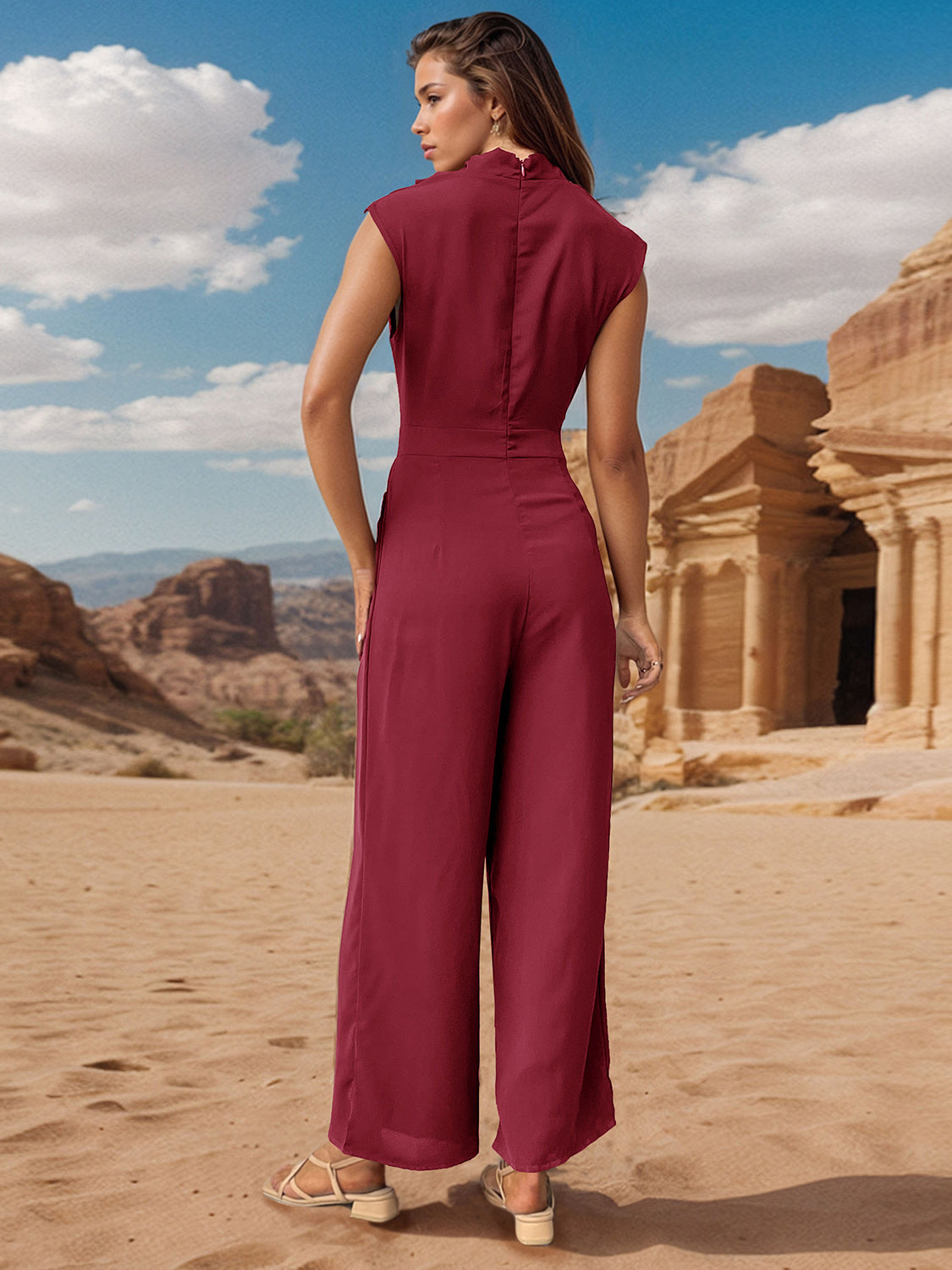 Perfee Ruched Mock Neck Sleeveless Jumpsuit - ClassiQ
