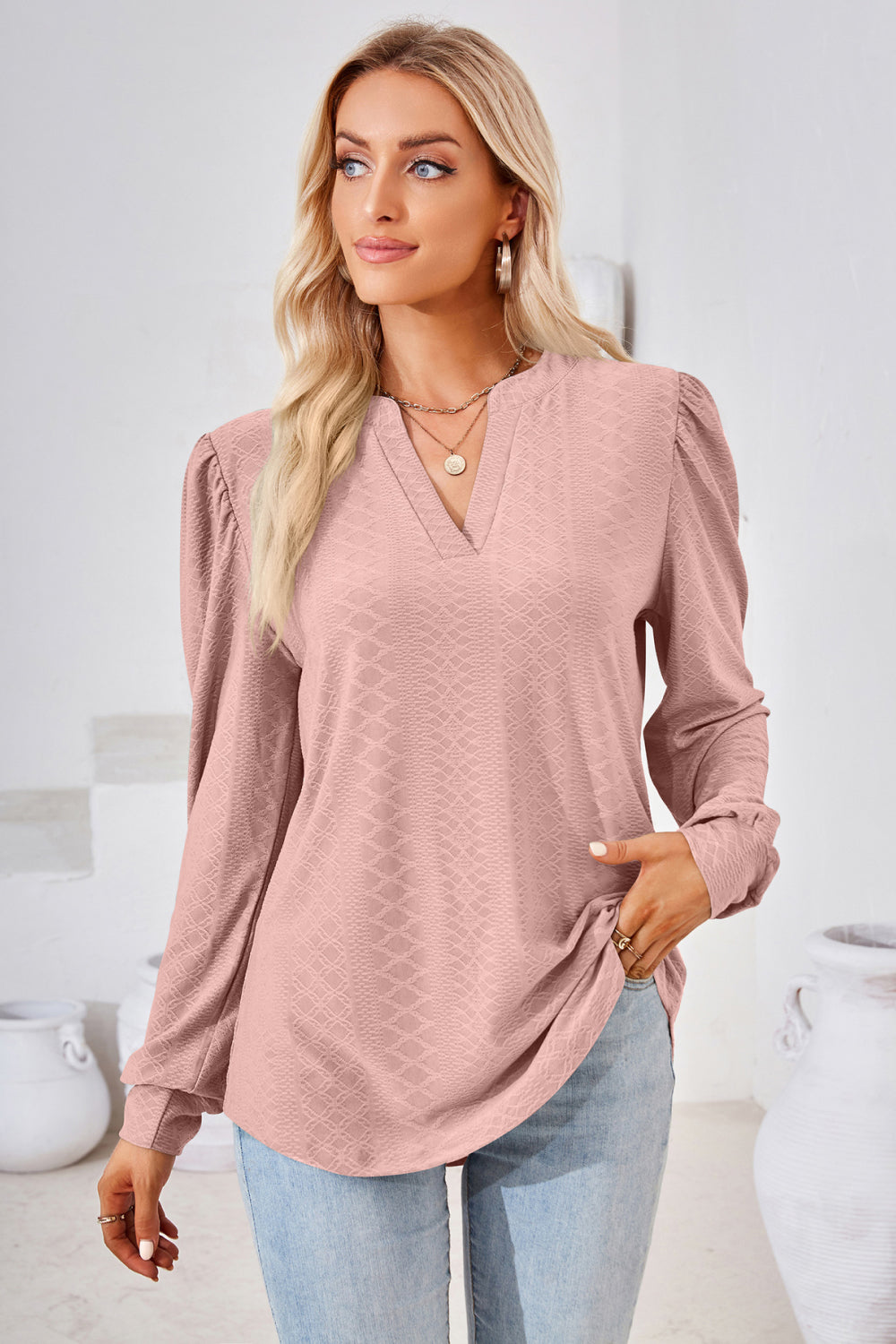 V-Neck Puff Sleeve Blouse - Classique Collection
