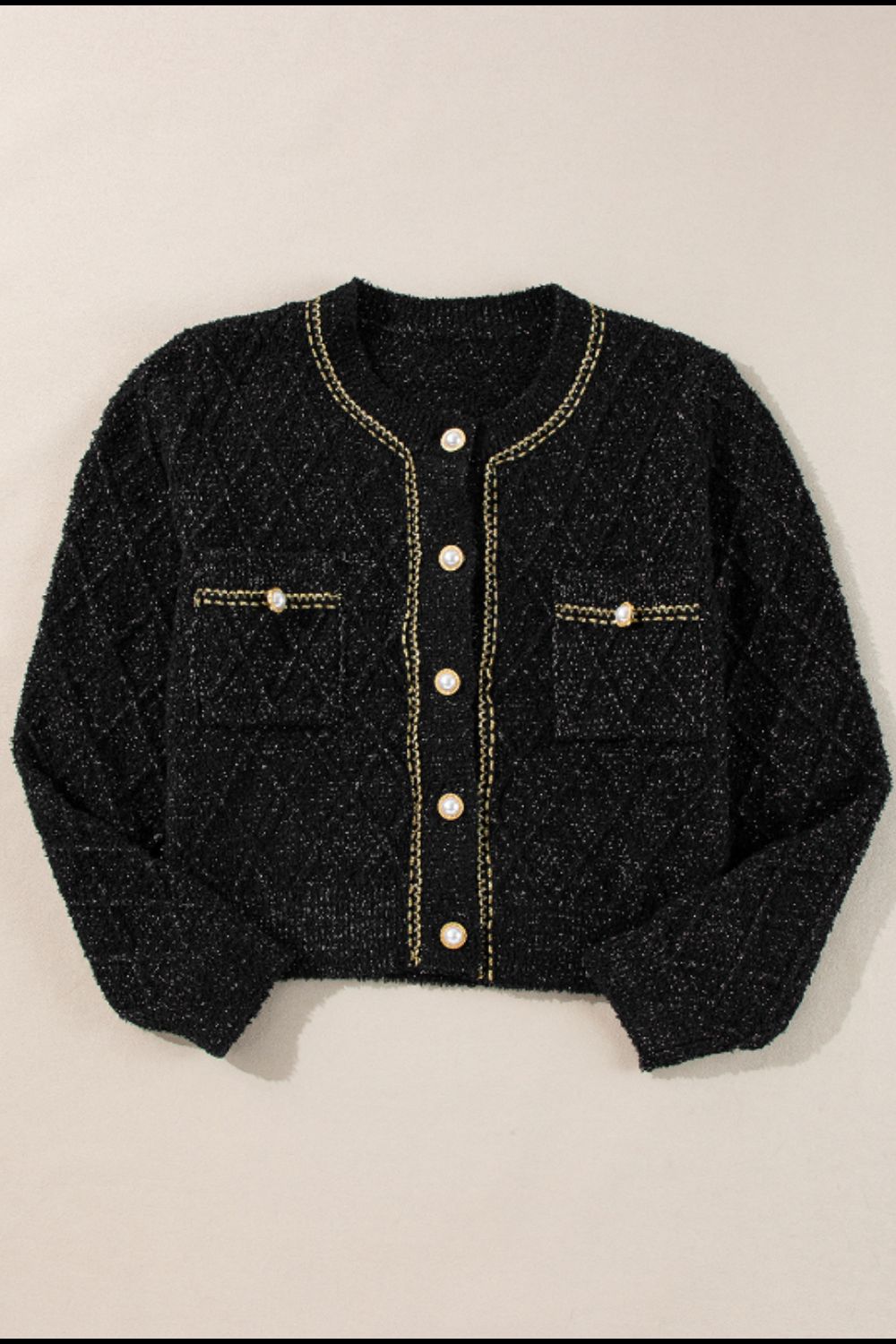 Round Neck Button Up Long Sleeve Cardigan - ClassiQ