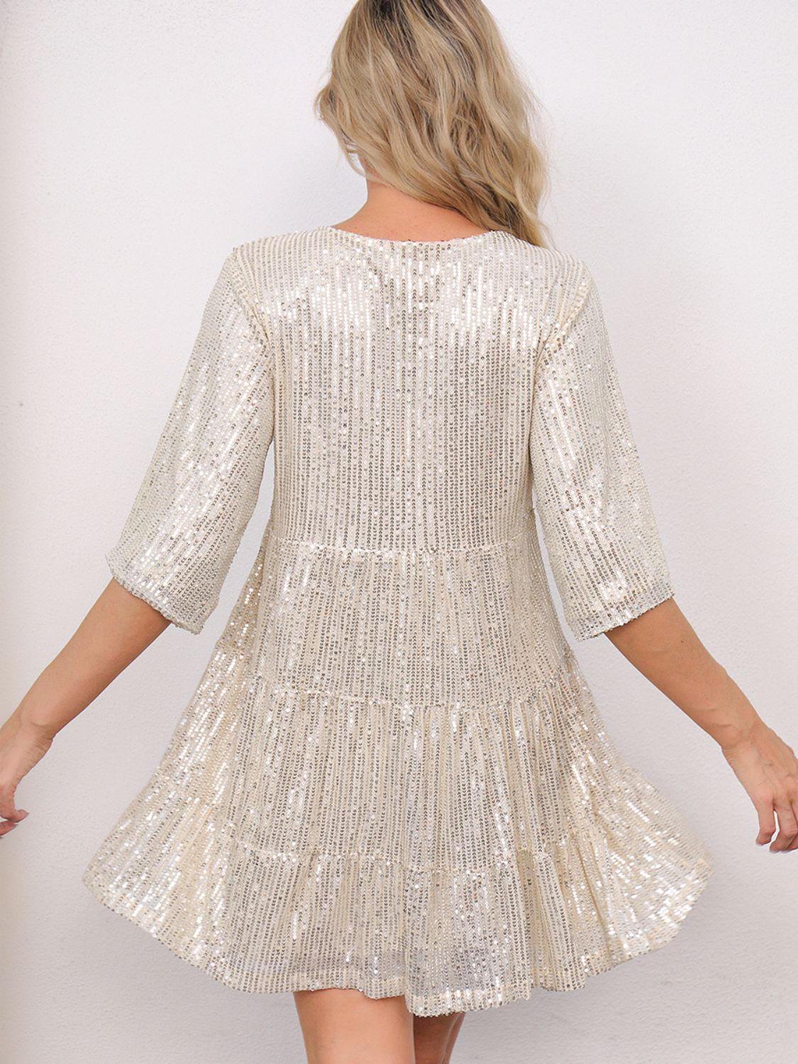 Sequin Round Neck Half Sleeve Mini Dress - Classique Collection