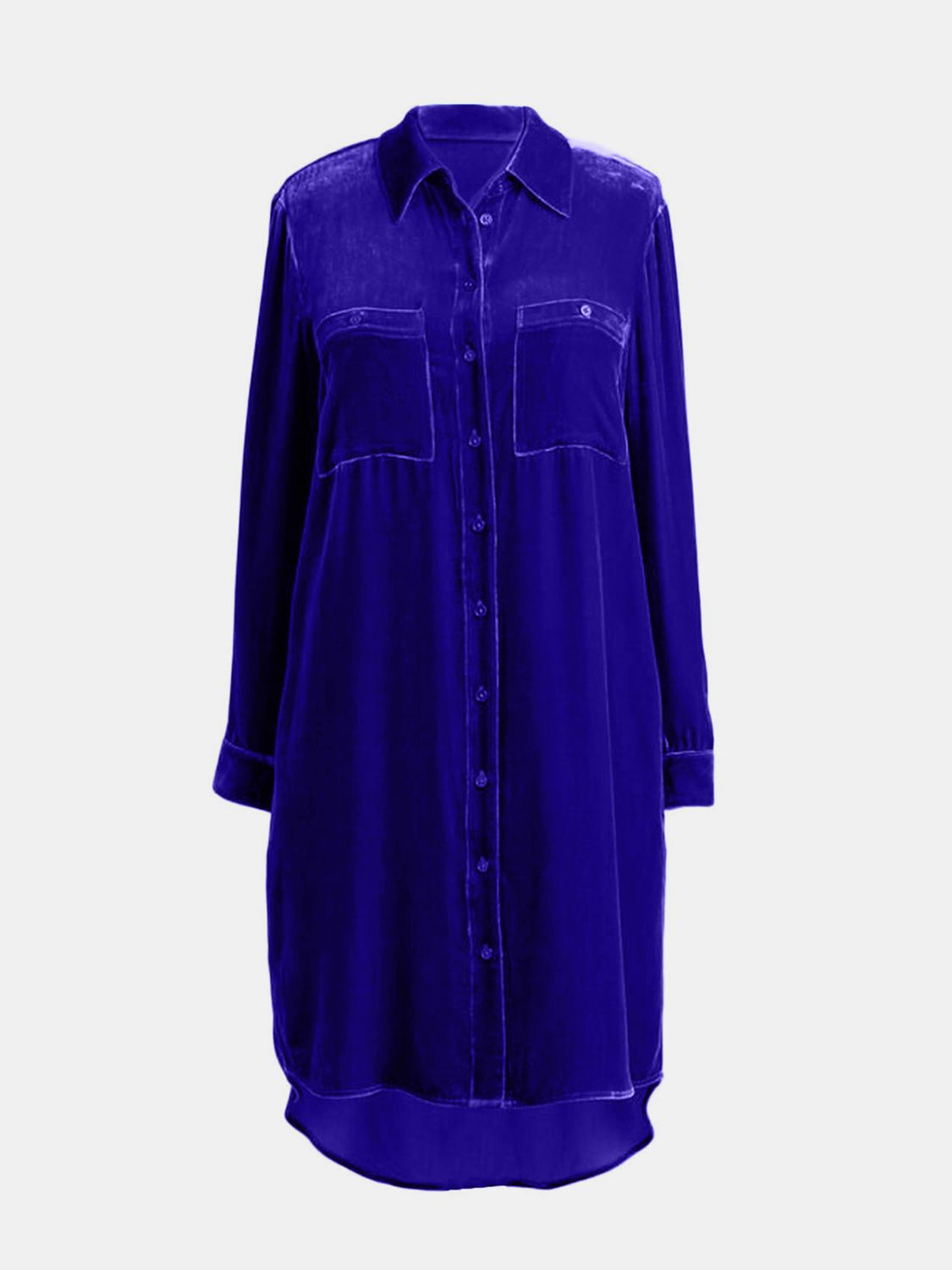 High-Low Button Up Long Sleeve Knee Length Dress - Classique Collection
