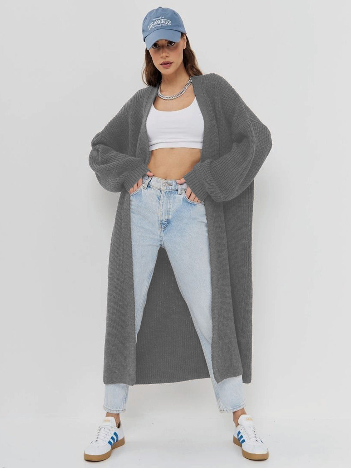 Open Front Long Sleeve Longline Cardigan - ClassiQ