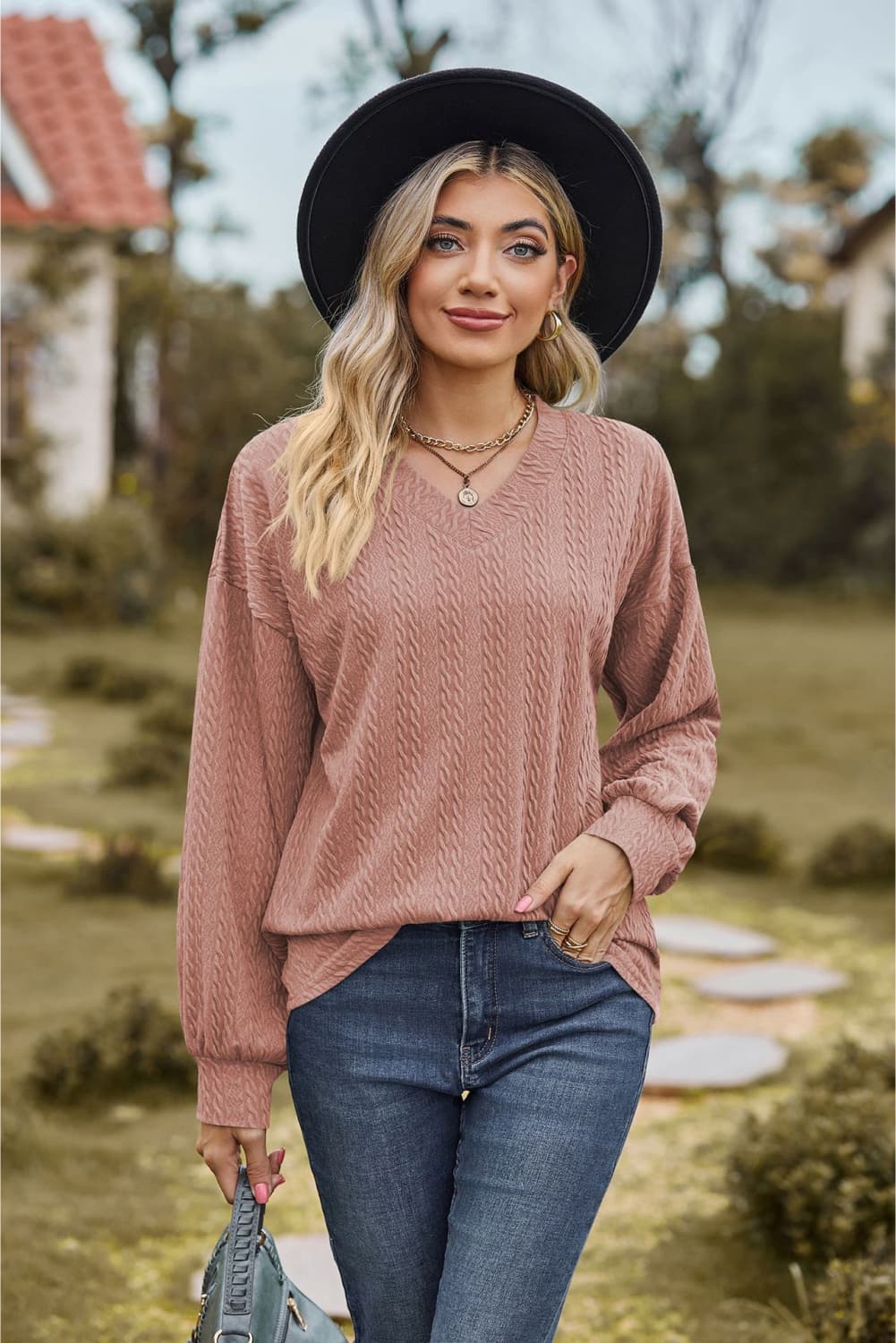 V-Neck Dropped Shoulder Blouse - Classique Collection