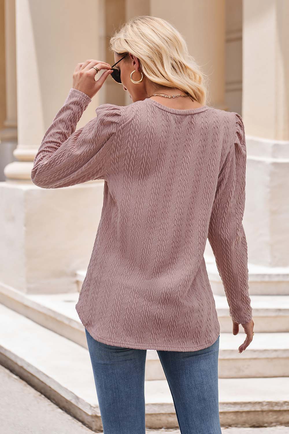 Mandy Round Neck Puff Sleeve Blouse - Classique Collection