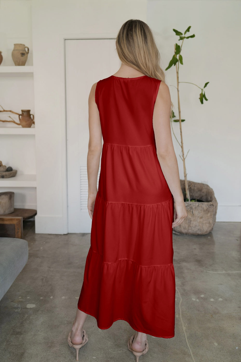FAM-FAM Tiered V-Neck Sleeveless Dress - Classique Collection