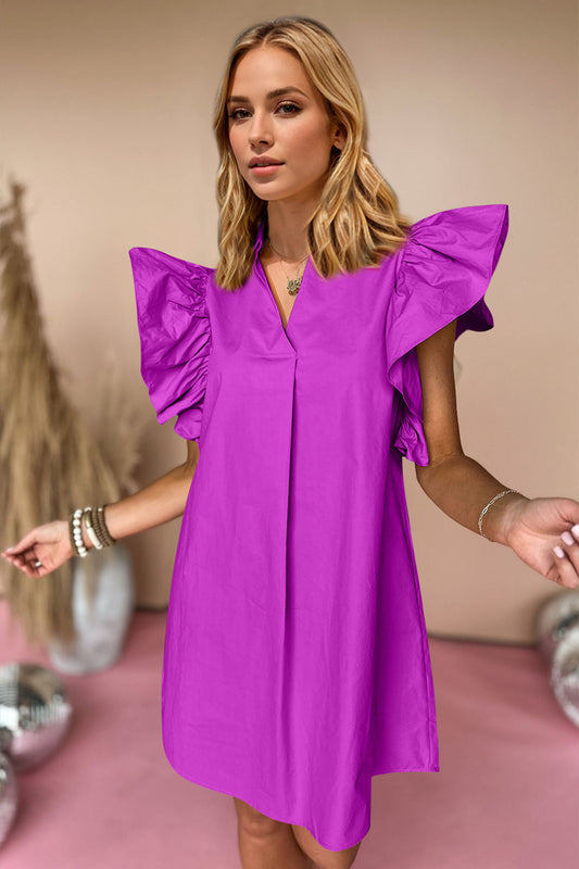 Oh Ruched Johnny Collar Cap Sleeve Mini Dress - Classique Collection