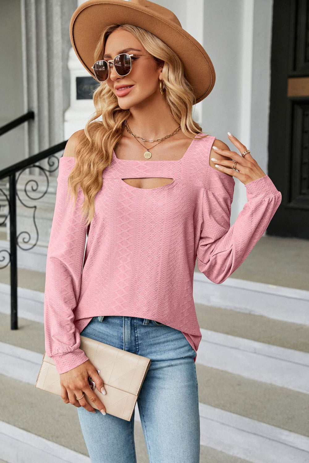 Cold Shoulder Square Neck Cutout Blouse - Classique Collection