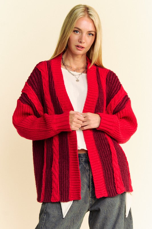 Davi & Dani Cable-Knit Color Block Open Front Cardigan - ClassiQ